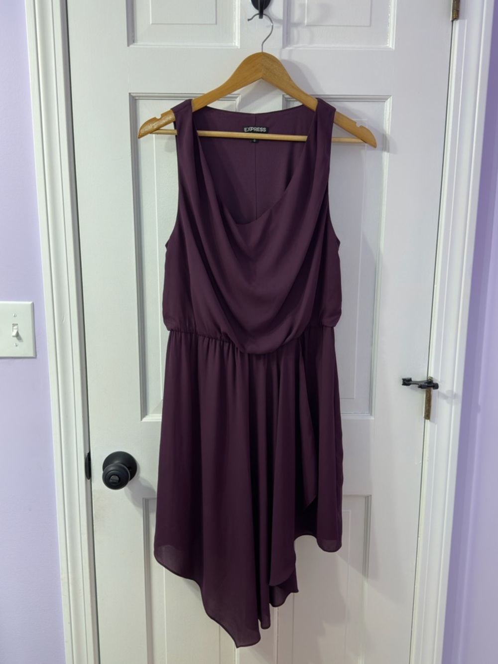 Express Plum Sleeveless Draped High-Low Cocktail Dress